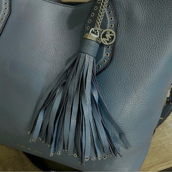 MICHAEL KORS Blue Leather BROOKLYN Large GRAB BAG Designer SATCHEL Bag PURSE - Picture 6 of 8